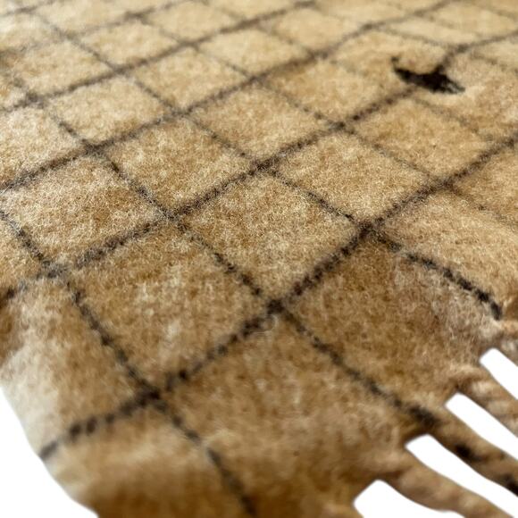 Vintage Polo Ralph Lauren Camel Tan Check Lambswool Fringe Muffler Scarf - Picture 5 of 7